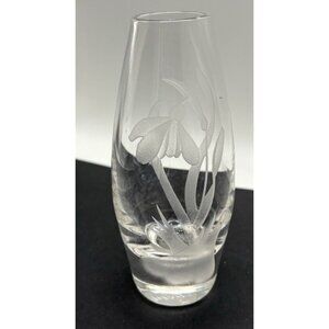 Stuart Strathearn Crystal Clear Bud Vase W/ Etched Flower Pattern